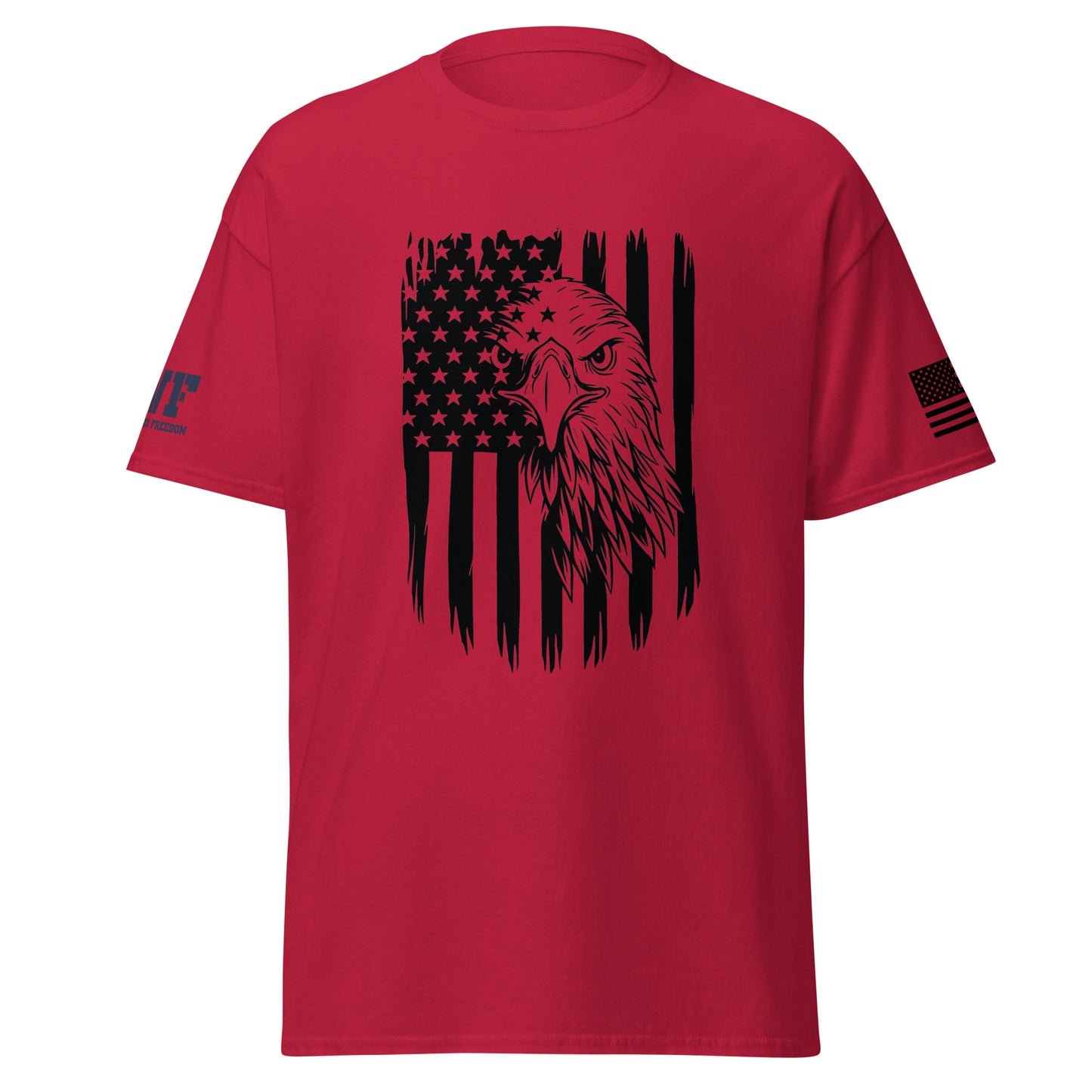 red patriotic shirt with an American flag and an eagle on it