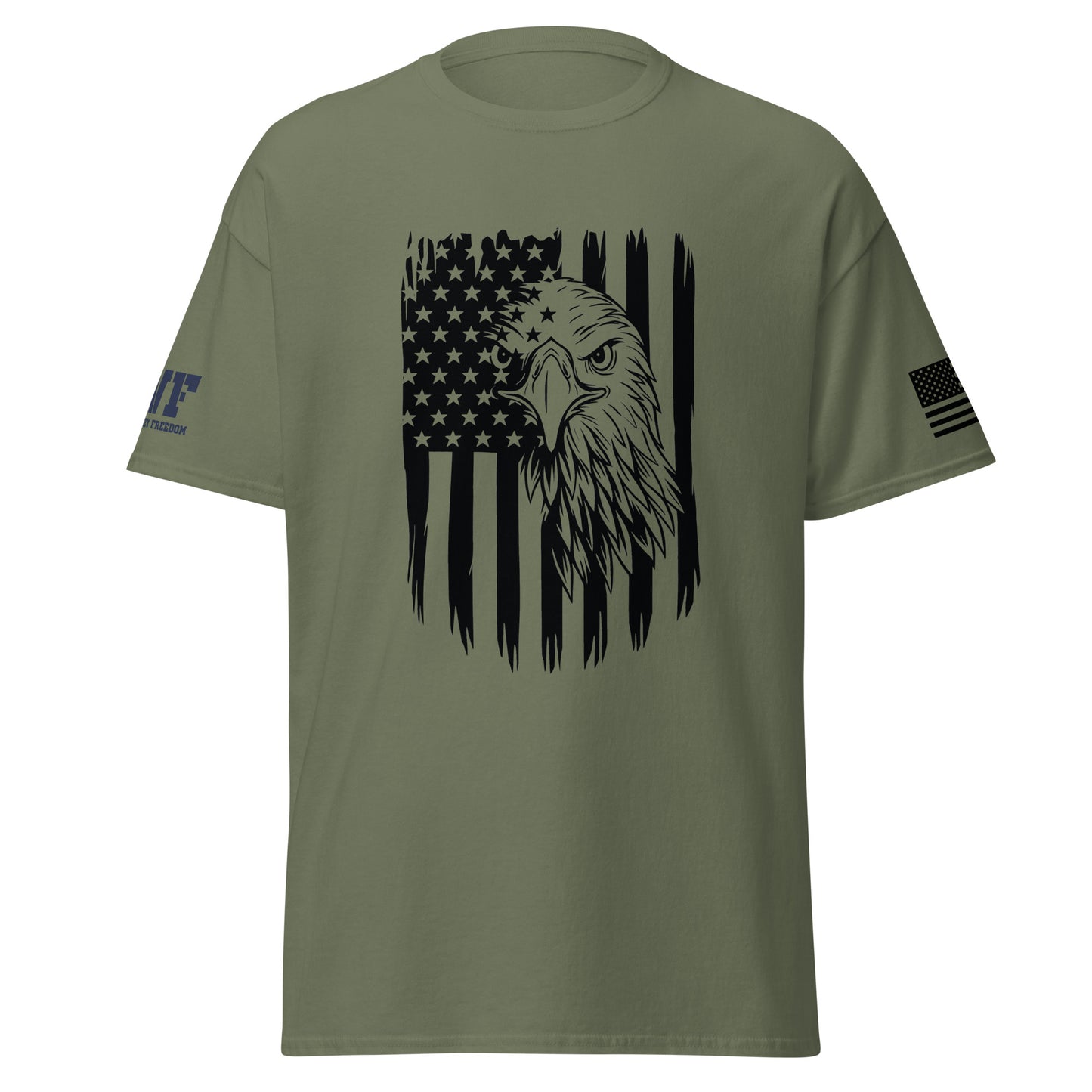 green patriotic shirt with an American flag and an eagle on it