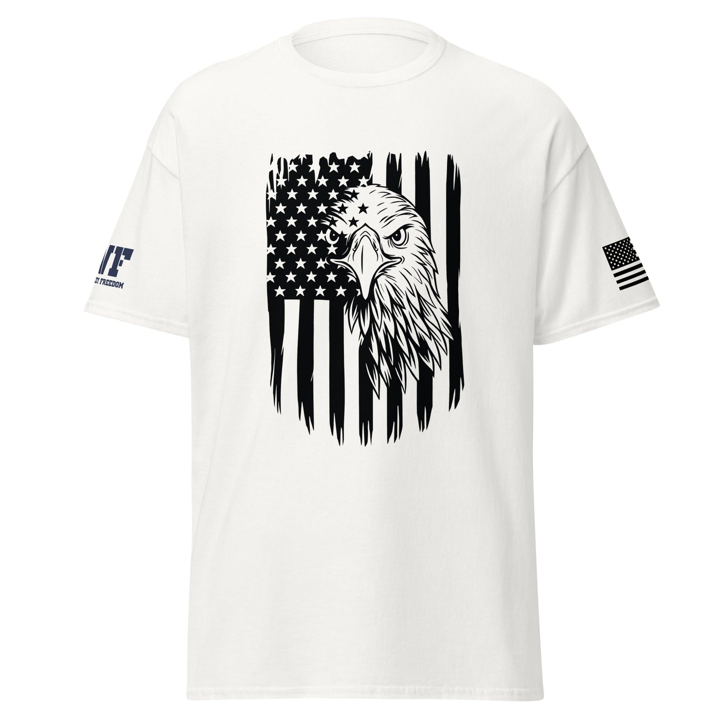white patriotic shirt with an American flag and an eagle on it